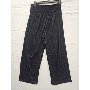 Yesfashion Womens XL Black Smocked High Waist Wide Leg Flowy Lounge Pants New